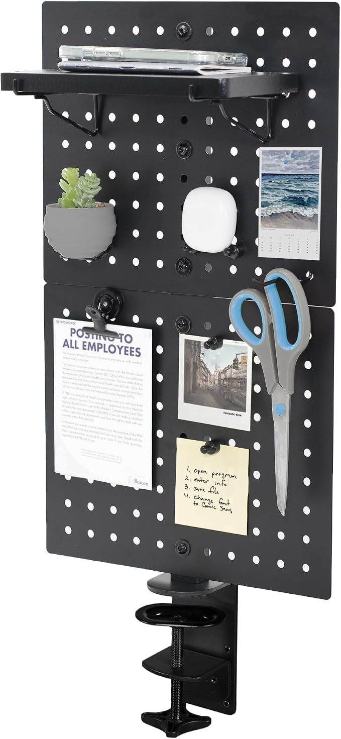 VIVO Black Clamp-on 12 x 20 inch Desk Pegboard, PP-DK12B | Steel Privacy Panel, Magnetic Peg Board, Office Accessory Organizer, Above or Under Desk Placement by Unknown