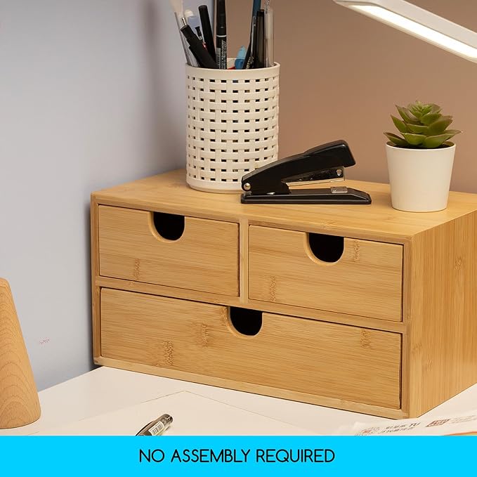 MEEDEN Bamboo Desk Organizer with Drawers: Desktop Storage Drawer Container - Tabletop Storage Organization Box for Office Home Toiletries Supplies - Image 8