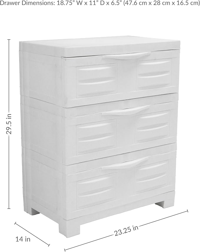Sunnydaze 29.5" 3-Tier Heavy Duty Garage Storage Drawers, Speckled White | Easy-Clean Plastic Storage Cabinet with Drawers, Includes Anti-Tip Kit, Fully Assembled for Garage, Laundry Room, Office - Image 3