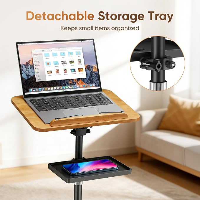 2 in 1 Adjustable Floor Book Stand & Music Stand with Removable Tray, 19.7" to 51.2" Foldable Reading Book Holder with Page Clips for Laptop, Cookbooks, Sheet Music, Wooden Podium Stand for Projector - Image 6