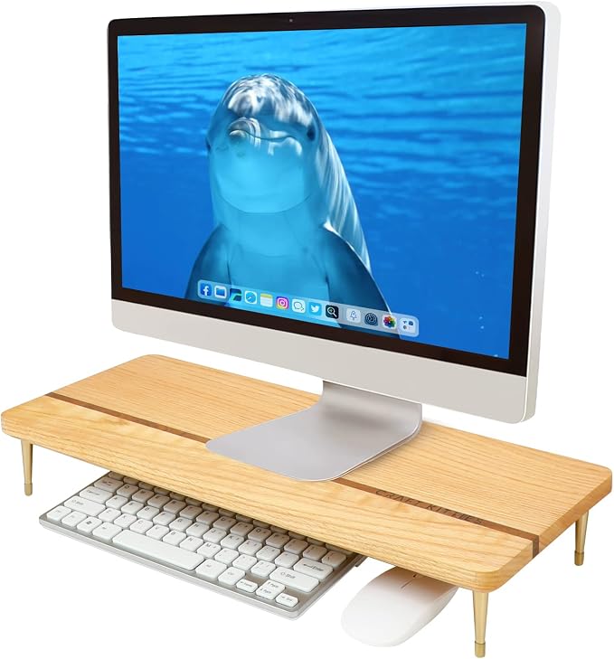 Monitor Stand Wood Riser for iMac Laptop Computer Monitor – A Sturdy Computer Stand to Elevate Your Screen and Reduce Eye Strain and Maintain Body Position(Oak Wood) by CRAFTKITTIES