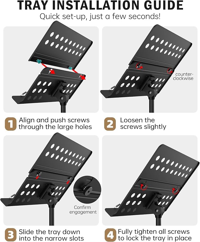 Vekkia Metal Professional Portable Perforated Sheet Music Stand | Folding Adjustable Holder/with Carrying Bag/Sturdy for Instrumental Performance, Band & Travel - Image 5