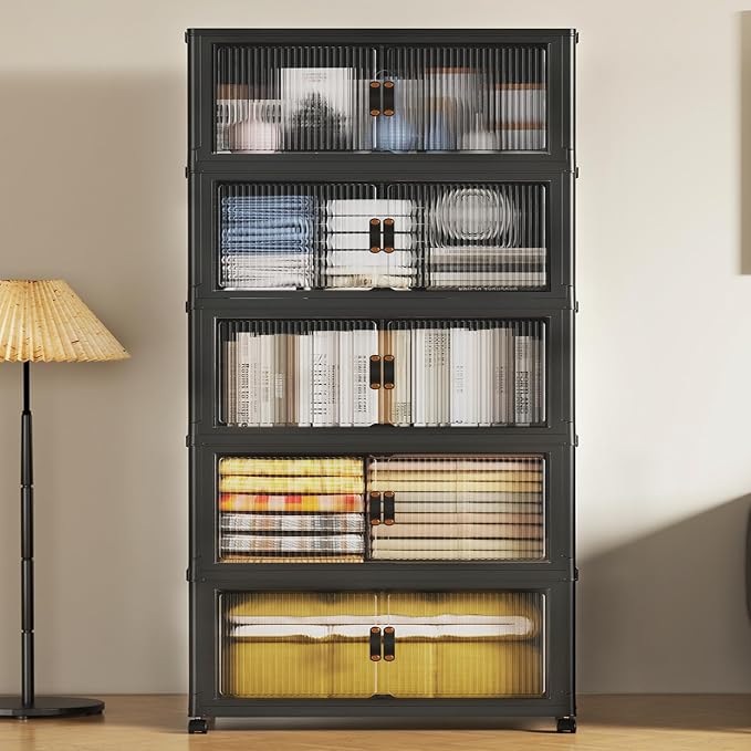 SAILUN 635Qt Large Stackable Storage Bins,Storage Cabinet with a Lid,Black | Stackable Storage Drawers with Lids,28" W x 17" D x 75" H,Featuring open-front Access for Clothes and Closet Storage - Image 6