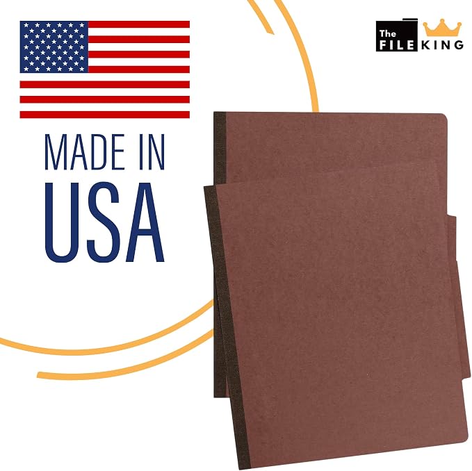 The File King One Divider Brick Red Pressboard Classification File Folder - Letter Size | Box of 10 | Top Tab | 2” Expansion | Four 2-Inch Durable Fastener Prongs | USA Made - Image 5