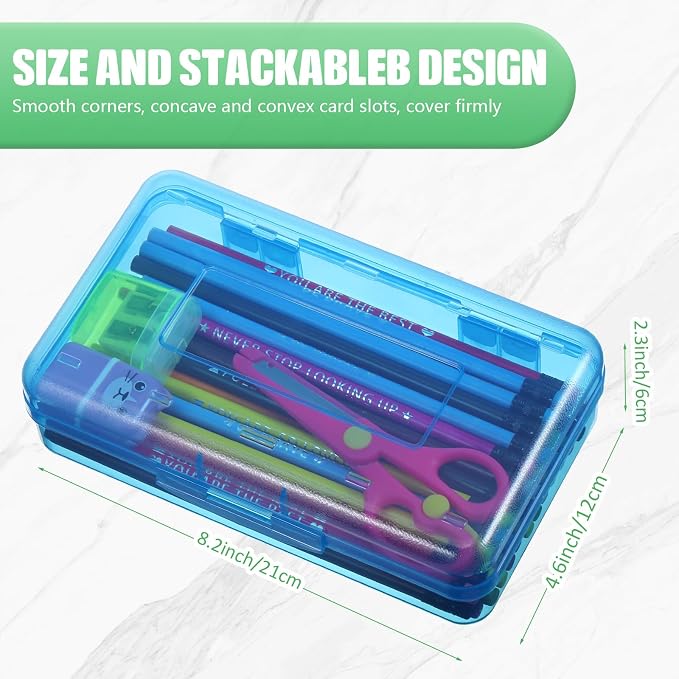 Fainne 24 Pack Pencil Boxes for School Clear Plastic Pencil Case Large Plastic Crayon Box Bulk Stackable Classroom Stationery Organizer School Supplies(Red, Blue, Green) - Image 2