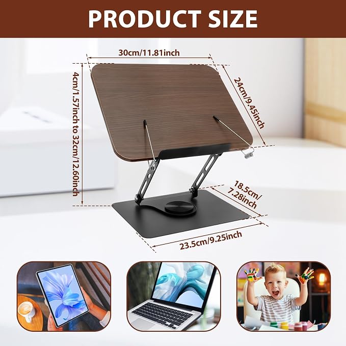 Book Stand for Reading Adjustable Book Holder with 360° Rotating Base Foldable Cookbook Stands for Home Office Kitchen Traveling Display Stand for Textbook, Recipe, Magazine,Tablet - Image 2