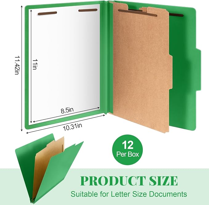 Skyygemm 12 Pcs Classification Folder Letter Size, 1 Divider,Green | Back to School Supplies, File Organizer with Fastener, Expanding File Organizer Bulk for Office Employee, Staff, Teacher - Image 2
