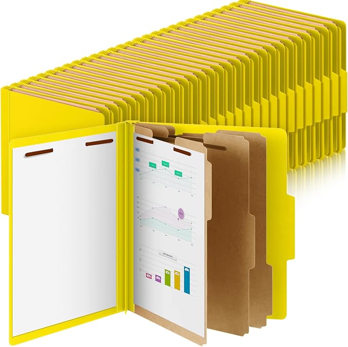 Skyygemm 72 Pcs Classification Folder Letter Size, 3 Divider File,Yellow | Back to School Supplies, Pressboard File with Fastener, Expanding Organizer Bulk for School Teacher, Office Employee, Staff by Skyygemm