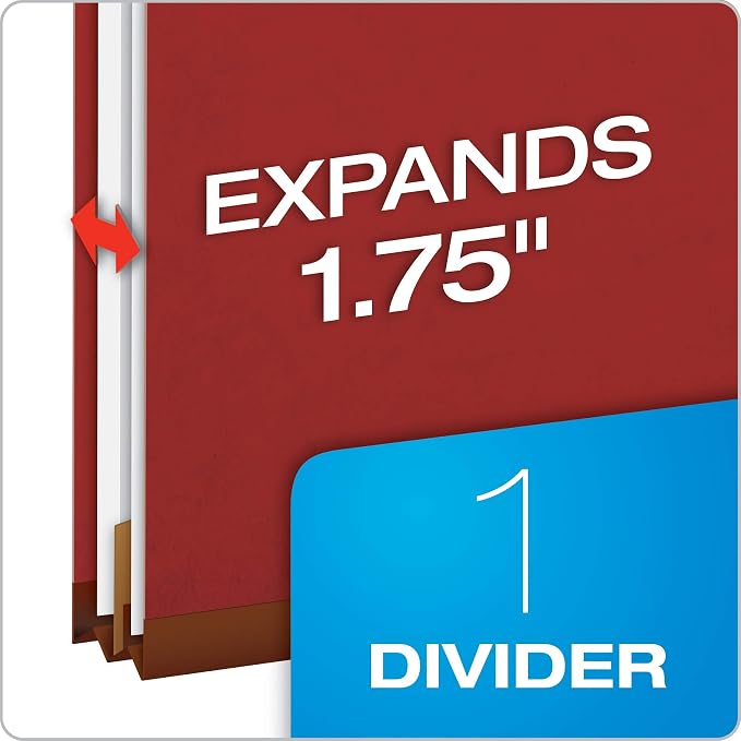 Pendaflex Recycled Classification File Folders, 1 Divider, 2" Embedded Fasteners, 2/5 Tab Cut, Letter Size, Red, Box of 10 (23775R) - Image 2