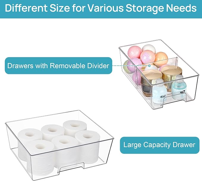 Vtopmart Clear Stackable Storage Drawers Set of 6, Easily Assemble Acrylic Bathroom Undersink Organizers,Plastic Storage Bins for Closet,Cabinet,Pantry,Medicine Organization - Image 3