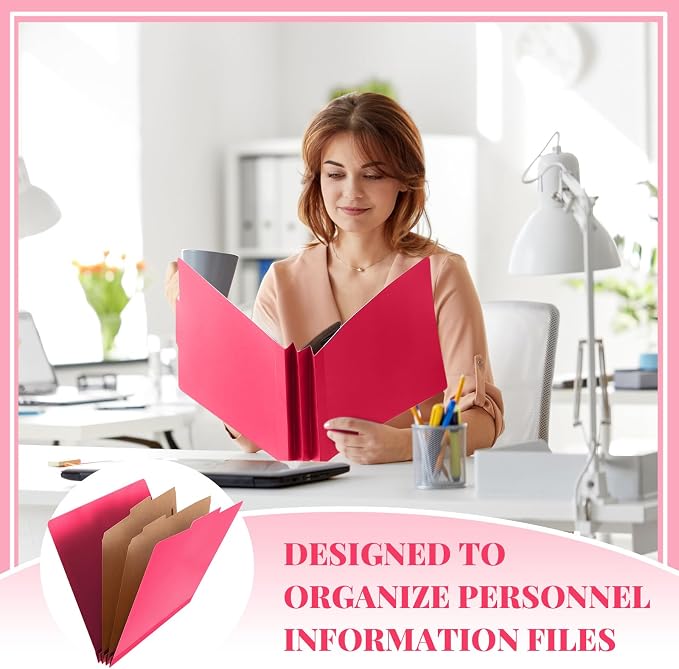 AmazingSpark 36 Pcs Classification Folder Letter Size Bulk 2 Divider Pressboard File Folder with Expansion 2 Prong Fastener Heavy Duty Office File Organizer for School Medical Document(Hot Pink) - Image 5