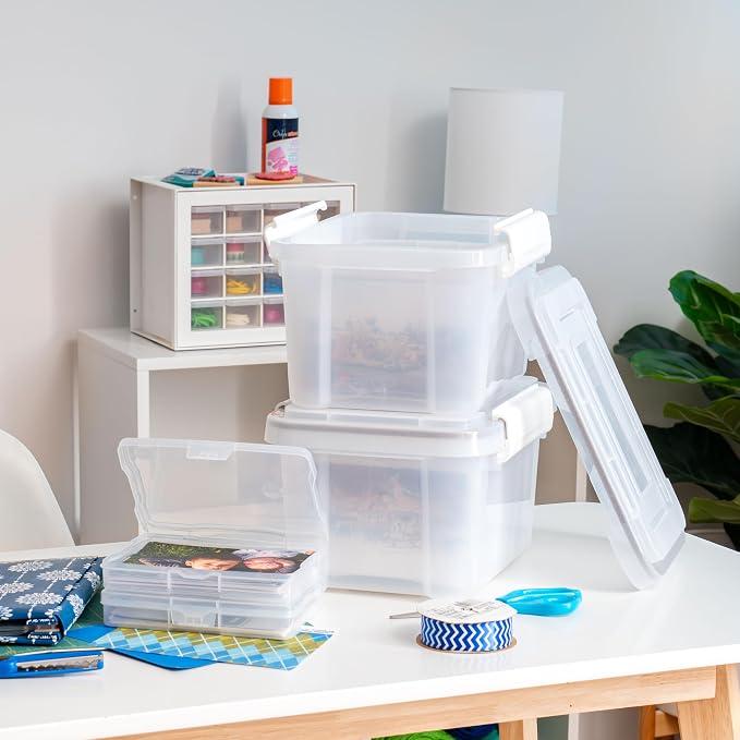 IRIS USA Photo Storage Box |Made in USA| 7 Cases - Clear | Fits 4" x 6" Pictures / Built-In Handle / Organizing Containers for Tasks, Stickers, Ephemera & Flashcards / WeatherPro - Image 2
