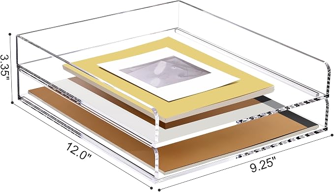SANRUI 2 Tier Acrylic Stackable Paper Letter Tray, Vertical A4 File Desk Organizer and Accessories Sorter Tray, Clear Workspace Office Supplies Organizers, 12inx9.25inx3.42in - Image 2