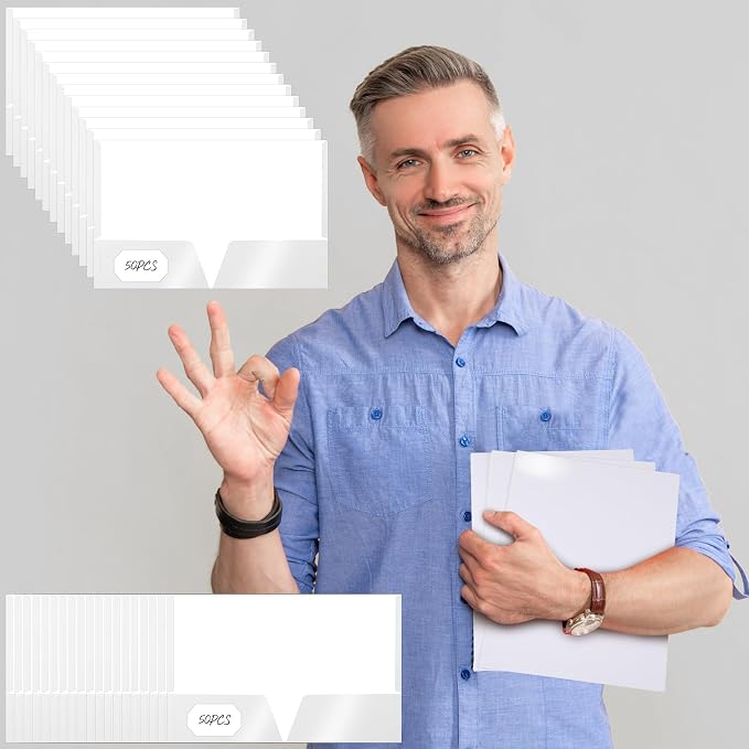 Jutom 50 Pcs 2 Pocket Glossy Paper Folders Glossy Paper Laminated Portfolios, Letter Size, Presentation Folders with Pockets for Office Teacher Worker Supplies(White Color) - Image 3