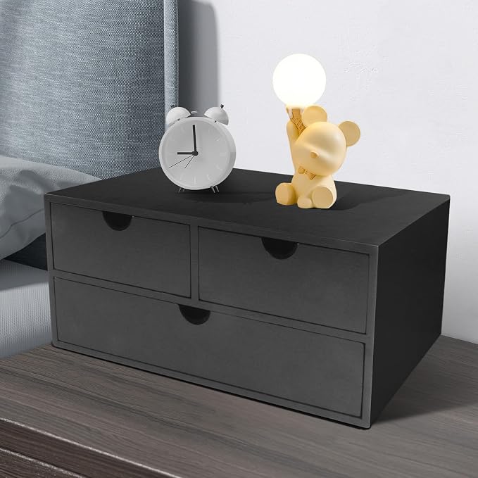 Charmewooden desk organizer with drawers countertop drawer organizer Tabletop Storage Organization Box Home Office Workspace Bathroom Toiletries Supplies (black) - Image 5
