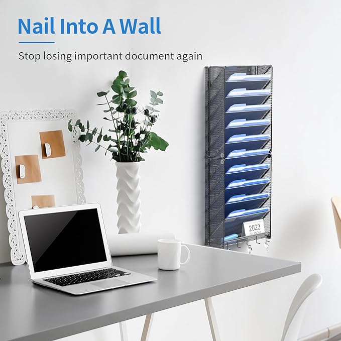 OUTWOLF 2Pack 12 Tier Hanging Wall File Organizer with Hooks, Vertical Wall Mount File Folder Holder, Paper Document Mail Organizer for Office - Image 2