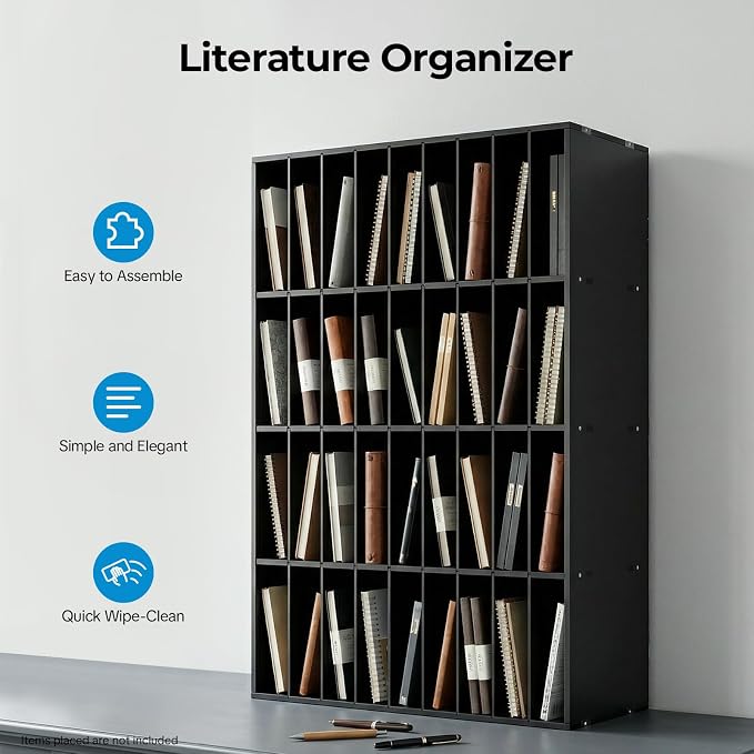 Desktop Literature Organizer, 36 Slots Compartment Adjustable File Sorter Mail Center Magazine Holder, Paper Storage Cabinet Classroom Keepers for Classroom, Office, School, Home Load, Black - Image 3