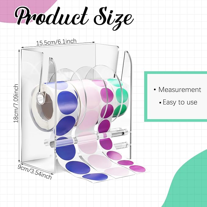 Qilery Adjustable Label Dispenser Acrylic Roll Sticker Dispenser Sticker Holder Organizer Label Stand for Holding Office Home Journal Business Use(4 Disks) - Image 2