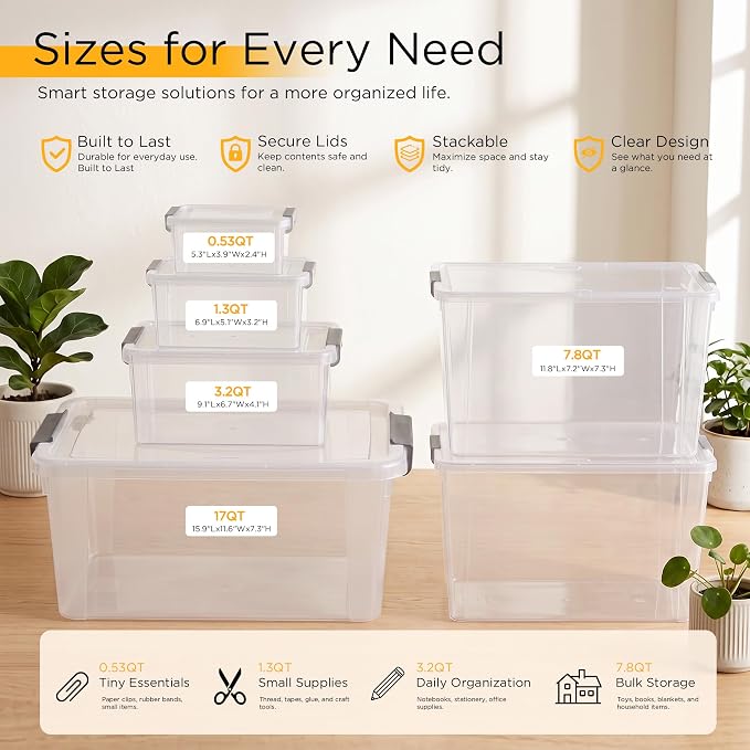 Citylife 6Packs 7.8Qt Plastic Storage Bins with Lids, Clear Organizer | Stackable totes Containers for Craft Supplies, Documents,Garage,Toys,Office and Classroom - Image 7