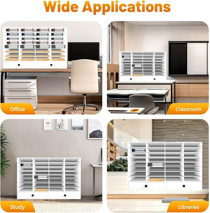 Literature Organizers, 32 Slots Compartment Adjustable File Sorter Mail Center Magazine Holder with 2 Drawer, Mail Organizer Letter Sorter for Counter, Paper Storage Cabinet Classroom Keepers - Image 6