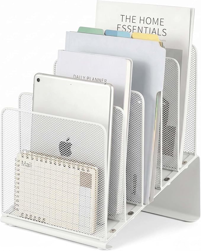 LEKETREE File Organizer for Desk, Desk Organizer with 5-Section Vertical File Rack, File Folder Organizer, Desk Accessories & Workspace Organizers(White) by Stylishworkspaceeffortlessorganization