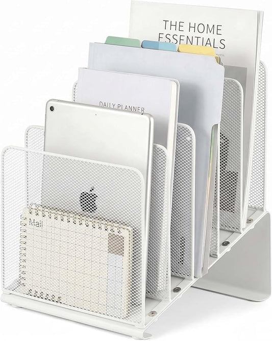 LEKETREE File Organizer for Desk, Desk Organizer with 5-Section Vertical File Rack, File Folder Organizer, Desk Accessories & Workspace Organizers(White) by Stylishworkspaceeffortlessorganization