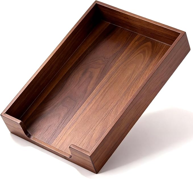 Bamber Wood Letter Tray Wooden Desk Organizer Paper Document File Tray for Office Supplies Collection Folders Notebooks, Black Walnut - Image 3