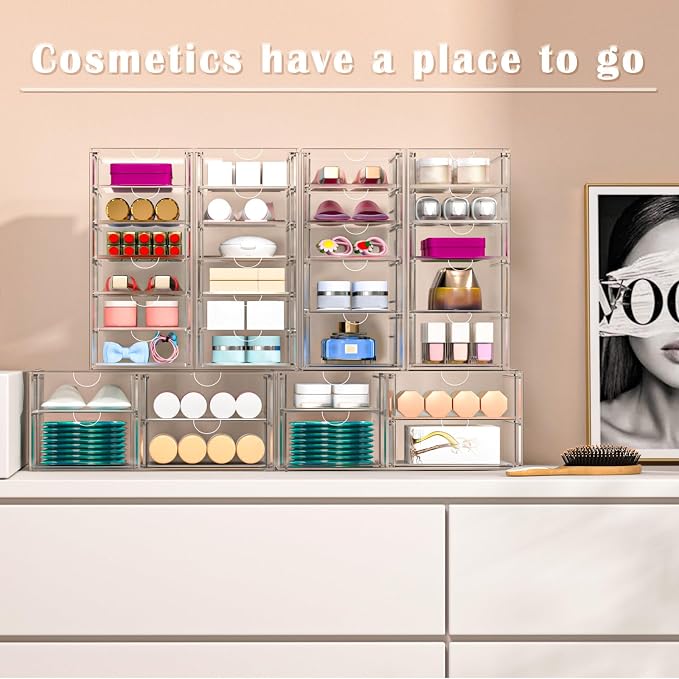 ARSTPEOE 30-Drawer Acrylic Storage & Makeup Organizer for Desk, Bath | Smooth-glide drawers, clear acrylic, stackable , dustproof, wipe-clean, for perler beads, rhinestones, googly eyes, lego bits - Image 6