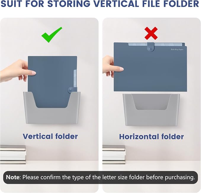 JOMOLA No Drilling File Holder 2 Pack Mail Organizer Wall Mount File Organizer Holder Office Wall Hanging Files Magazines Organizer Plastic Door Mount Wall Pocket with Adhesive Pad, Grey Color - Image 7