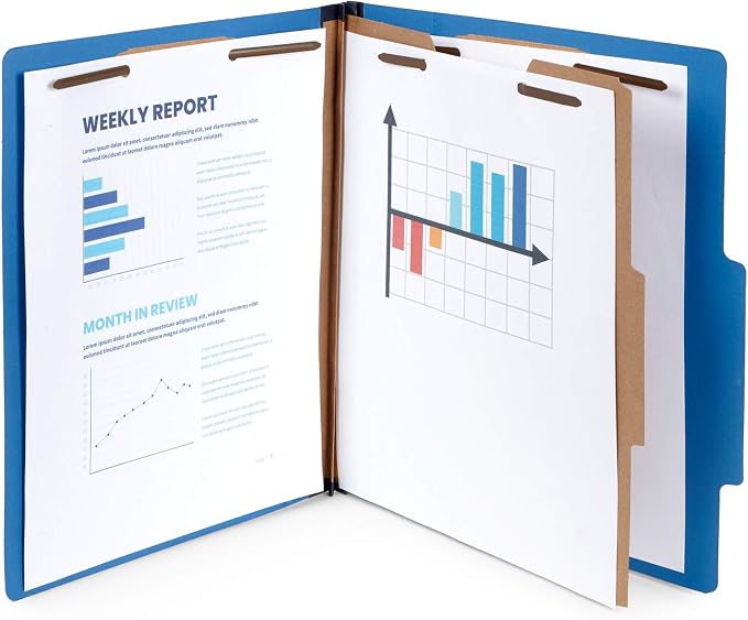 Blue Summit Supplies 30 Dark Blue Classification Folders, 1 Divider, Letter | Heavy duty 25pt dark blue pressboard, 1 divider, 2 in expansion, 2 prong, medical files and office reports - Image 5
