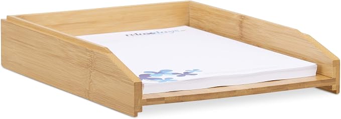 Relaxdays Set of 3 Office Document Trays, A4, Letter Holder, Bamboo, 6 x 25 x 33 cm, Light Brown by Relaxdays
