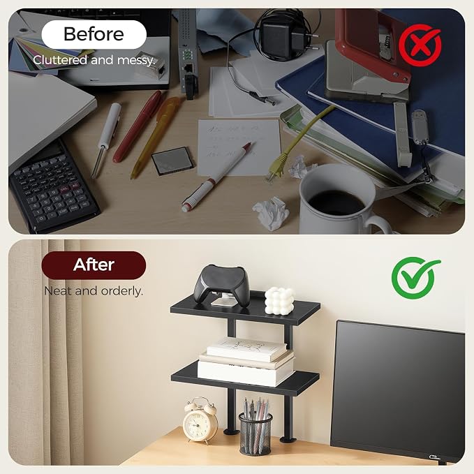 MAHANCRIS Clamp On Desk Organizer, 2-Tier Desktop Bookshelf, Adjustable Desk Storage Shelf, Metal Frame, for Office, Study and Game Room, Black DSBK3501 (Pack of 2) - Image 7