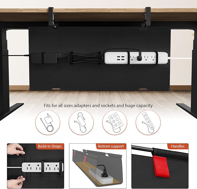 Univivi No Drill Under Desk Cable Management Tray, 28 inch Cable Management | Clamp/Screw Mount Cable Tray under desk, Premium Fabric Cord 0rganizer for Desk, Various Size Cord Organizer for Office, Home - Image 2