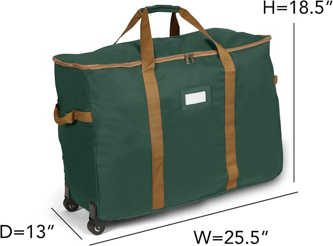 Covermates Keepsakes Rolling Adjustable Ornament Storage Bag – Heavy-Duty Polyester, FlexGrid Trays & Padded Dividers – Protective Holiday Organizer with Wheels, Handles & ID Window, Green - Image 3