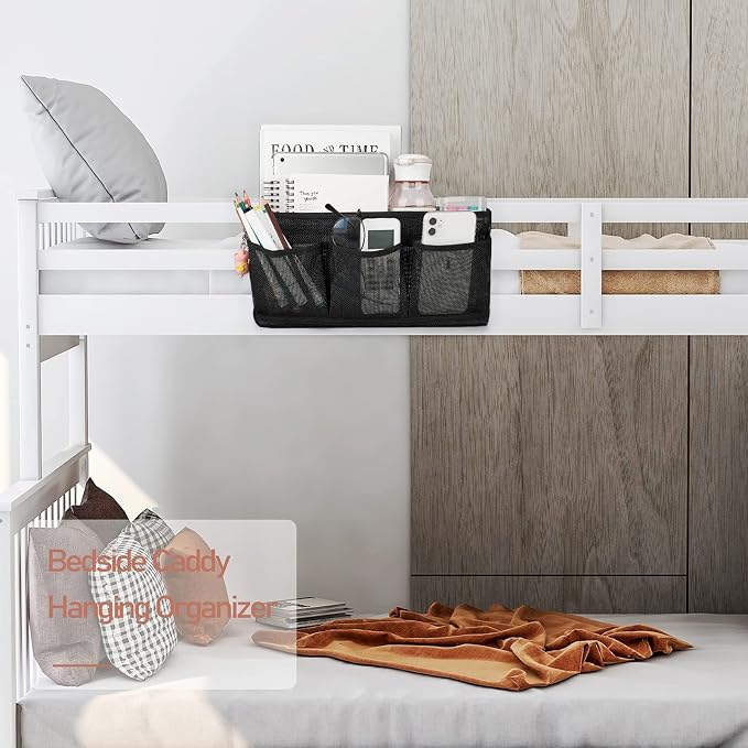 Bedside Caddy Bedside Hanging Organizer Bag with 3 Pockets for Dorm Hospital College Bunk Bed to Storage Books Phones Remote Control (Black) - Image 2