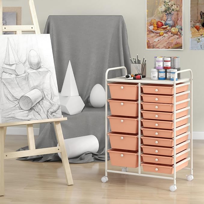 Giantex 15 Drawers Rolling Cart, Classroom Organizers, Storage Cart with Wheels, for Teacher Office Home School Supplies Tool Craft Art Paper - Image 9