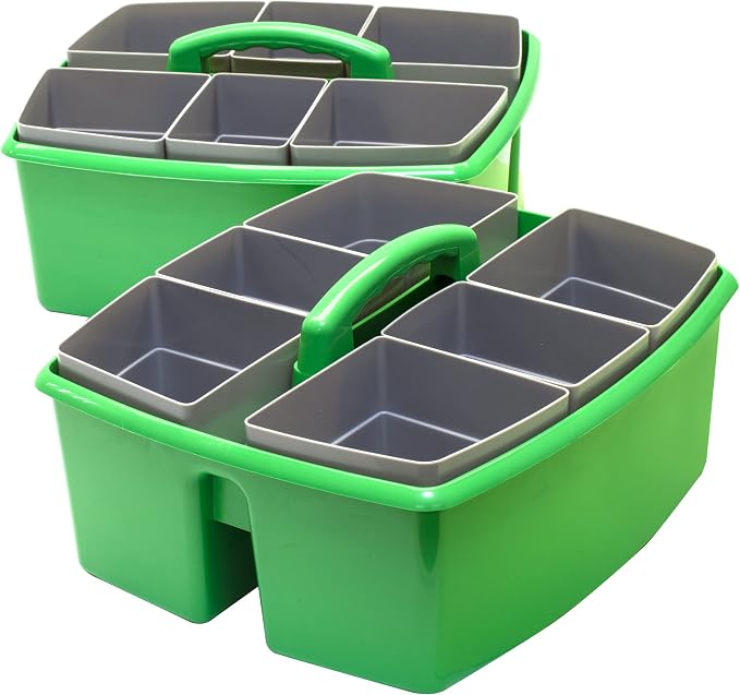 Storex Large Classroom Caddy with Cups, 13 x 11 x 6.575 Inches, Green, Case of 2 (00983U02C) - Image 2