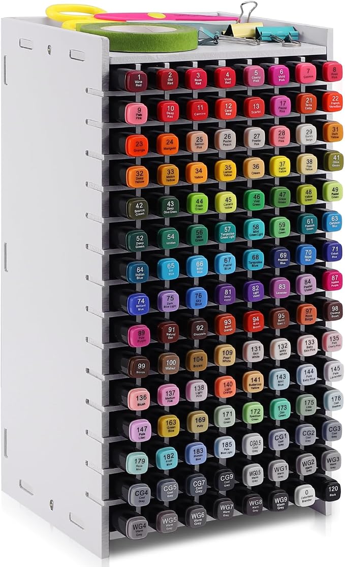 Marker Organizer,120 Slots Marker Holder Organizer with Divider | Marker Holder,Adjustable Marker Rack for Pens,Colored Pencils,Art Brushes,Home Office Art Room and Classroom Desk Organizer by Yrangee