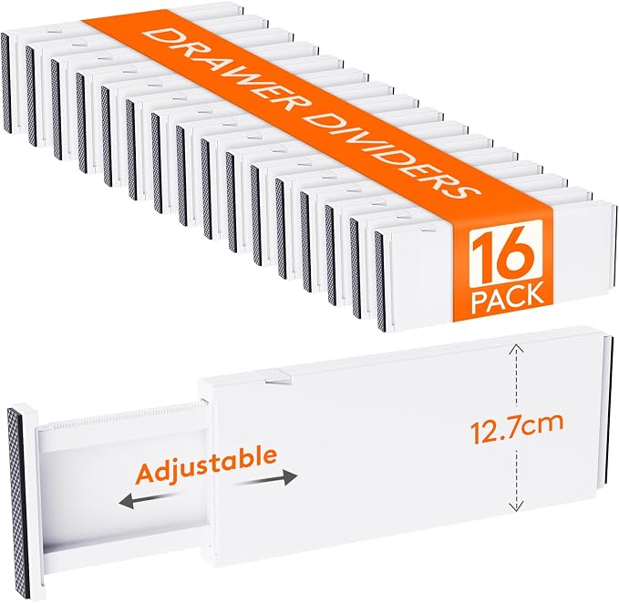 Lifewit 5" Tall Upgrade Drawer Dividers, Adjustable Deep Drawer Organizer | 16 Pack 13.5"-22" Expandable White Drawer Separator for Clothes, Dresser/Kitchen/Closet/Bedroom/Office Organization & Storage by Lifewit