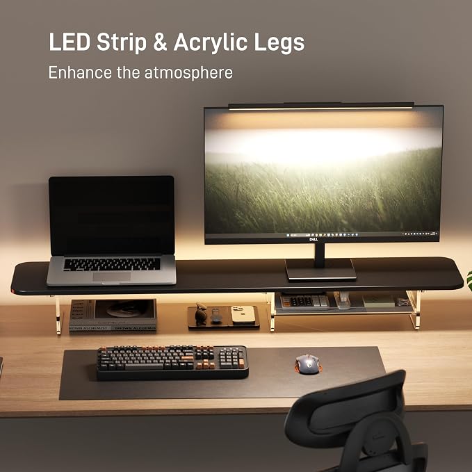 AFOOYO Large Dual Monitor Stand For Desk,43 Inch Desktop Computer Riser with Felt Drawer Acrylic Legs Desk Shelf Organizer For Computer/Laptop/PC/Printer/TV - Image 3
