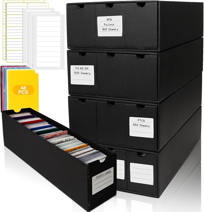 Trading Card Storage Box, Includes 12-600 CT Boxes & 48 Card Dividers, 12000+ Trading Card Organizer for Collectible Card Games, for TCG, MTG, PTCG, Baseball Cards, with Labels & Tapes - Image 8