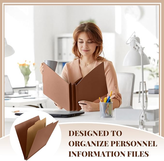 AmazingSpark 24 Pcs Classification Folder Letter Size Bulk 1 Divider Pressboard File Folder with Expansion 2 Prong Fastener Heavy Duty Office File Organizer for School Medical Document(Kraft Paper) - Image 5