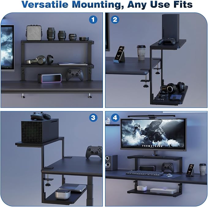 2-Tier Desk Extender, 22-inch Clamp-On Desk Shelf, Height-Adjustable Desktop Shelf Organizer for Monitors Office and Gaming Accessories, Arm Support Table Extension, Black - Image 4