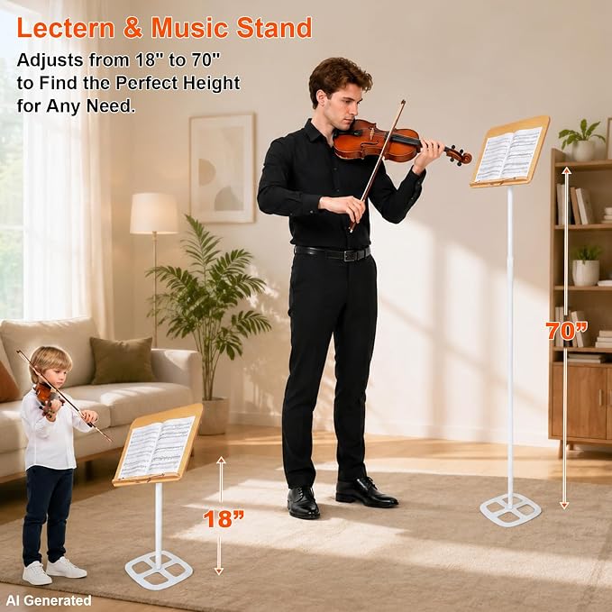 3-in-1 Wooden Music Stand, Metal Bracket Book Stand for Reading Podium | Adjustable Bookshelf, 16.5*13.2*68 In, for Music, Cookbook, Textbook, Laptop, Book, Holder for Display Lectern, Podium Stand - Image 2