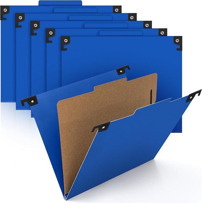 Henoyso 10 Pcs Hanging Classification Folders Bulk with 2 Prongs, 1 Divider Letter Size, 2 Inch Expansions Pressboard File Folder, 1/3-cut Tab File Organizer for Medical Law Client Files (Dark Blue) - Image 7