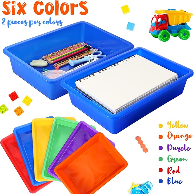 36 Pcs Flat Storage Organizer Bins Letter Size Paper Tray Classroom Storage Plastic Art Trays Classroom Pencil Organizer Baskets for School Office Teacher Book Organization(Colorful) - Image 4