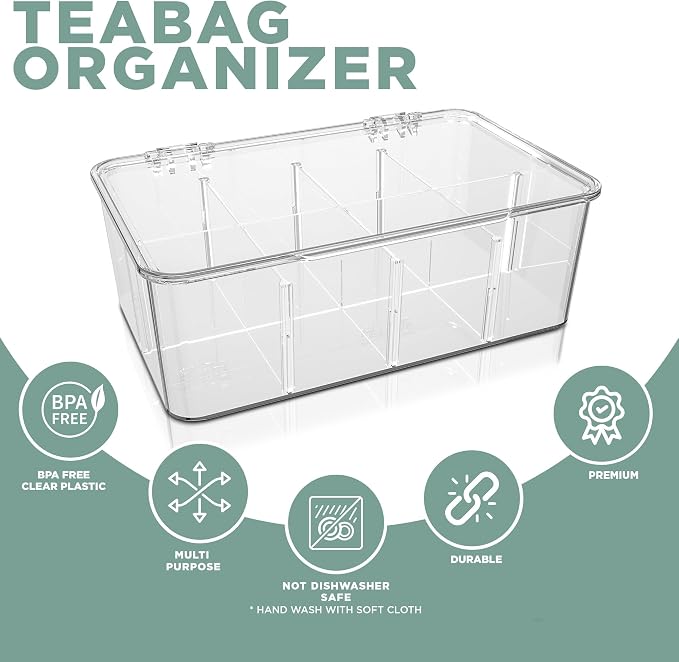 Utopia Home Tea Bag Organizer with Lids, Stackable Tea Box, 3 Pack, Clear | Partition Organizers with Lids For Drawers, Countertops, Fridge, Kitchen, Snack & Spice Organization - Image 4