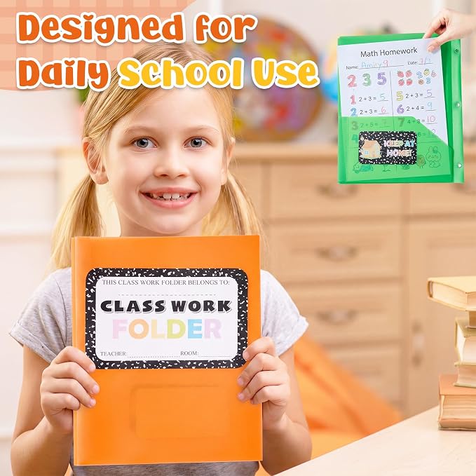 Affrolling 48 Pack Take Home Folders with 2 Pockets 3 Prong Homework Privacy Folders and Composition Sticker Pocket Paper File Folder for Students Classroom School Teachers Parents (Rainbow Colors) - Image 6