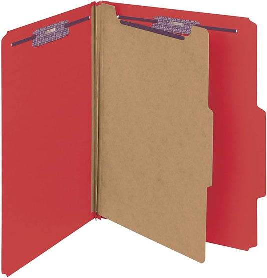 Smead Pressboard Classification File Folder with SafeSHIELD Fasteners, 1 Divider, 2" Expansion, Letter Size, Bright Red, 10 per Box (13731) (Pack of 1) by SMEAD
