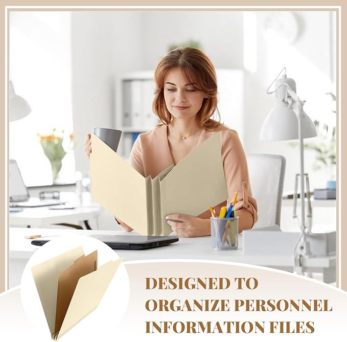 AmazingSpark 24 Pcs Classification Folders Letter Size Bulk 1 Dividers Pressboard File Folder with Expansion 2 Prongs Fastener Heavy Duty Office File Organizer for School Project Document(Beige) - Image 5